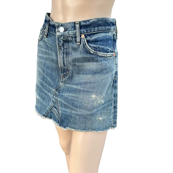 New Citizens Of Humanity Cutoff Hem Green Point Jean Denim Mini Skirt Size 27 - Picture 3 of 13